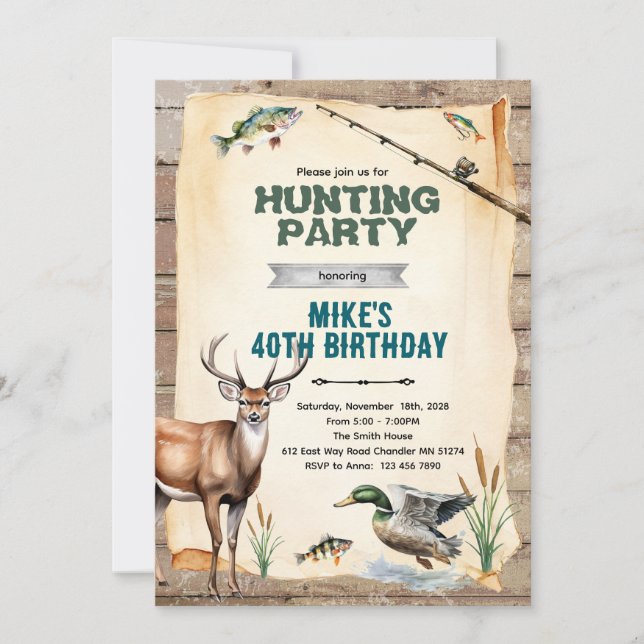 Hunting and Fishing Birthday Invitation Inbjudningar (Framsida)