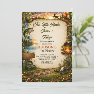 Hunting and Fishing Camo Boy birthday Invitation Inbjudningar