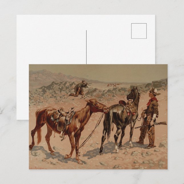 Hunting Antelope by Frederic Remington Vykort (Fram/baksida)