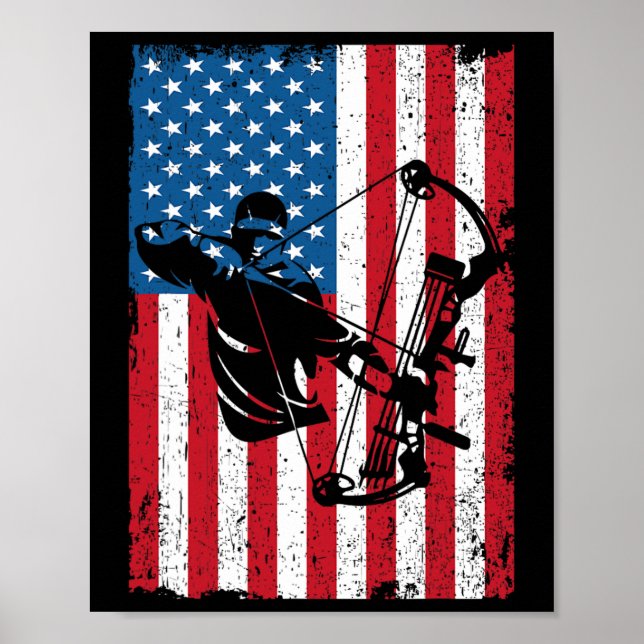 Hunting Archer American Flagga Bowhunting Bowhunte Poster (Framsidan)