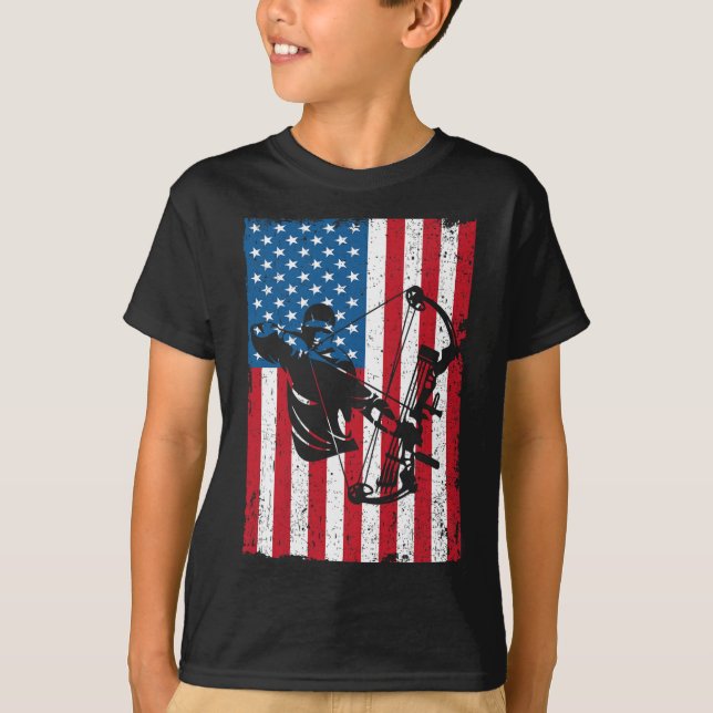 Hunting Archer American Flagga Bowhunting Bowhunte T Shirt (Framsida)