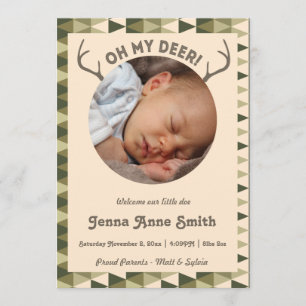 Hunting Birth Antlers Announcement Girl eller Boy Meddelande