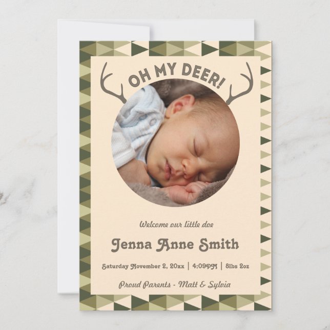 Hunting Birth Antlers Announcement Girl eller Boy Meddelande (Framsida)