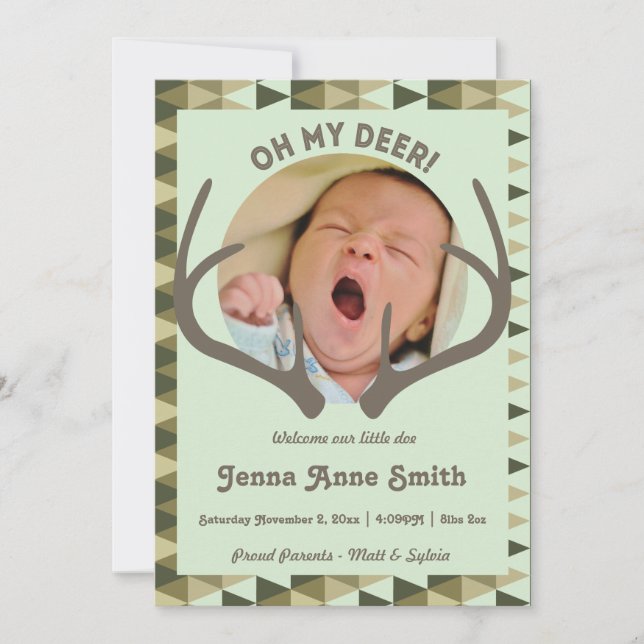 Hunting Birth Camo Announcement Girl eller Boy Meddelande (Framsida)