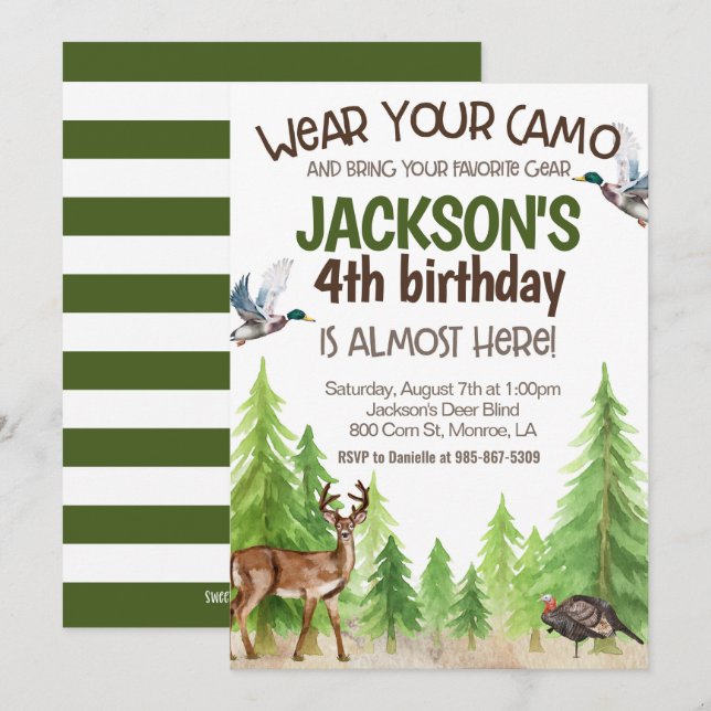 Hunting Birthday Invitation ANY AGE Inbjudningar (Fram/baksida)