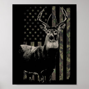 Hunting Camo American Flagga Hjort Poster
