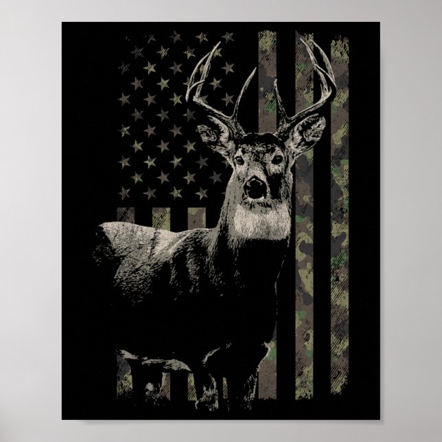 Hunting Camo American Flagga Hjort Poster (Framsidan)