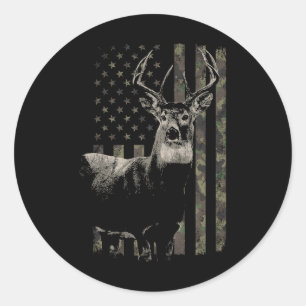 Hunting Camo American Flagga Hjort Runt Klistermärke