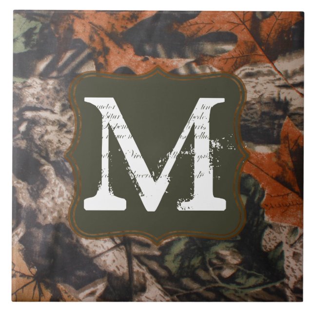 Hunting Camo Hunters Camoufl Monogram Visning Tile Kakelplatta (Framsidan)