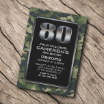 Hunting Camo Military 80th Birthday bjudande Inbjudningar<br><div class="desc">Ta med dig redskapet, samla trupperna och ta redot till party i stil med den här kameramoflauge-födelsedagskalendern. Med fet, elegant typografi över en kamerabakgrund droppar den här designen med tålig charm. Grått-texten tillför en aning taktiskt fläkt. Perfekt för din säsongsbetonade fridluftsmänniska, patriotiska militära entusiaster eller orädda spelare. Kolla in samlingen...</div>