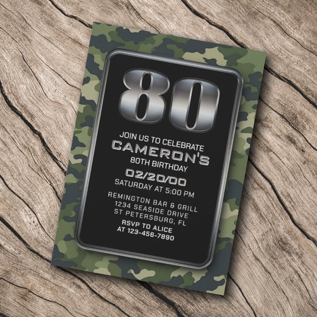 Hunting Camo Military 80th Birthday bjudande Inbjudningar (Skapare uppladdad)