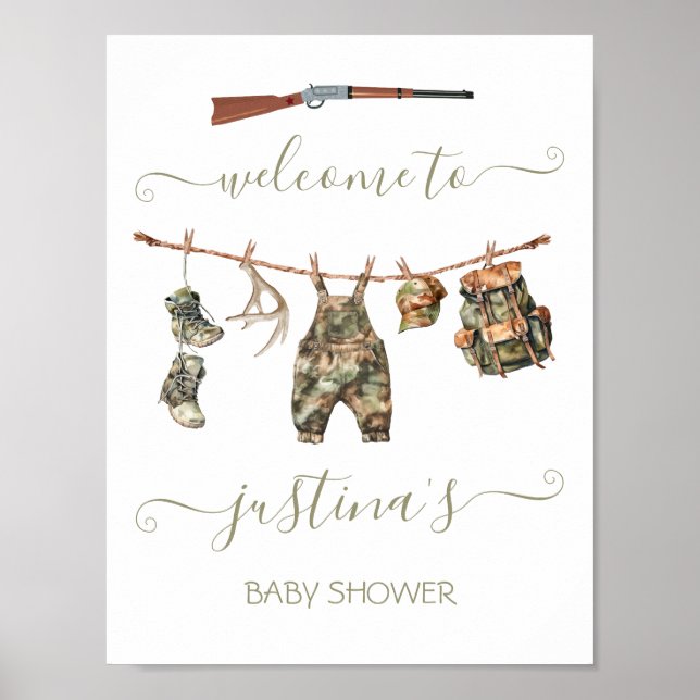 Hunting Clothesline Baby Shower Poster (Framsidan)