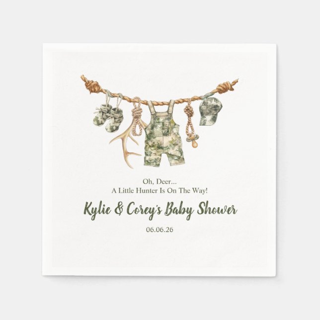 Hunting Clothesline Camo Boy Baby Shower Pappersservett (Framsidan)