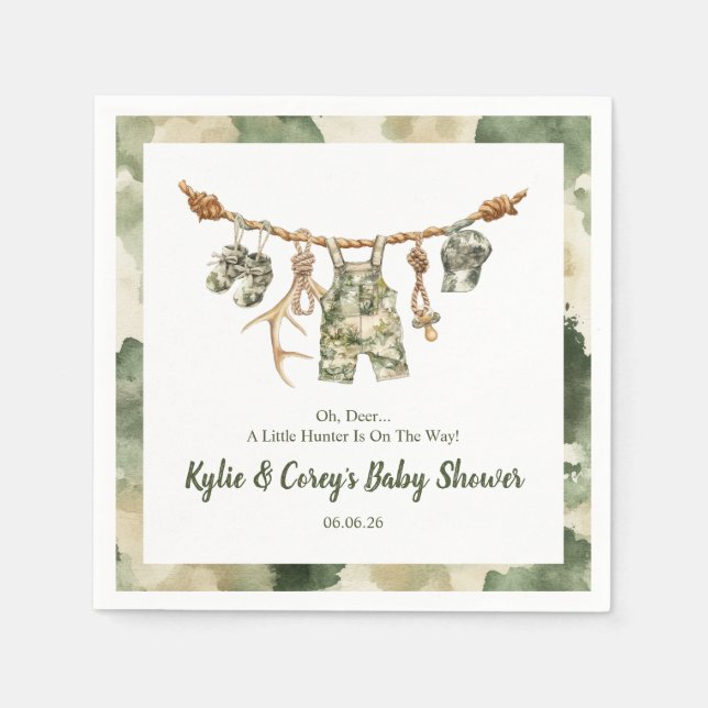 Hunting Clothesline Camo Boy Baby Shower Pappersservett (Framsidan)