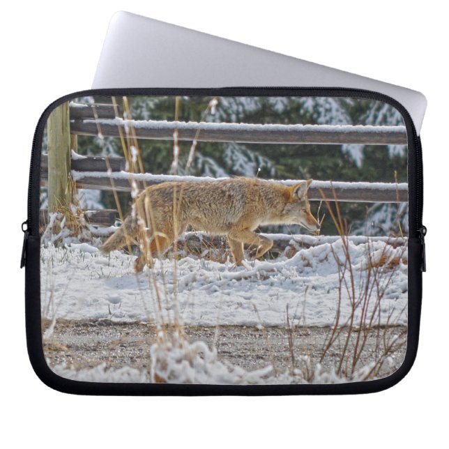 Hunting Coyote och Winter Snö Wildlife Photo Laptop Sleeve (Framsidan)