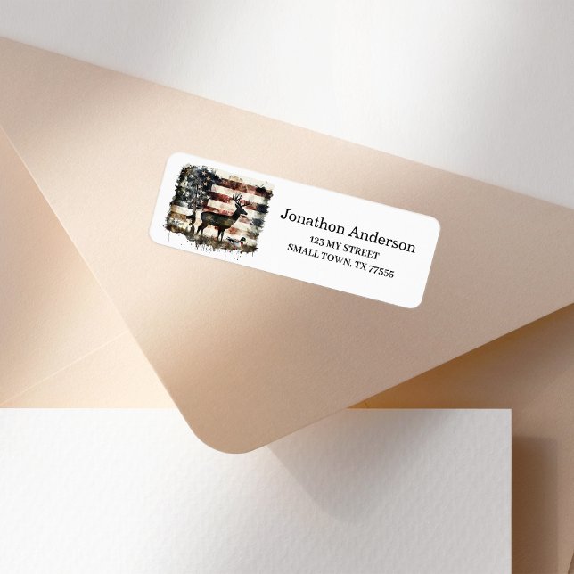 Hunting Deer American Flag Address Label Returadress Etikett (Skapare uppladdad)