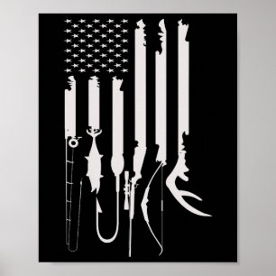 Hunting Fishing American Themann Decor USA flagga Poster