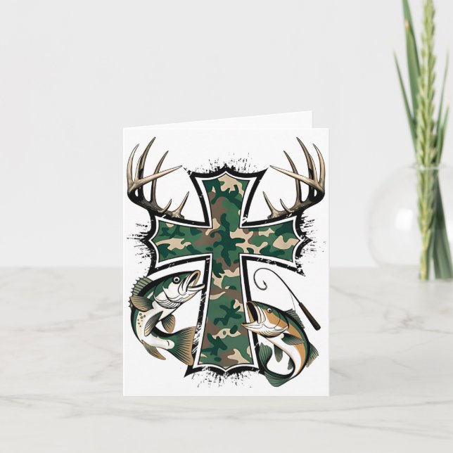 Hunting Fishing Faith - Christian Hunter Fisherman Kort (Framsida)