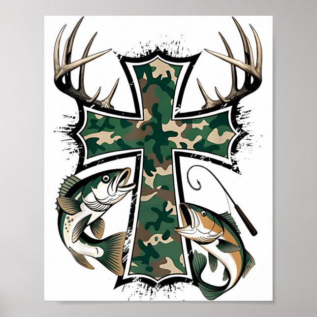 Hunting Fishing Faith - Christian Hunter Fisherman Poster (Framsidan)