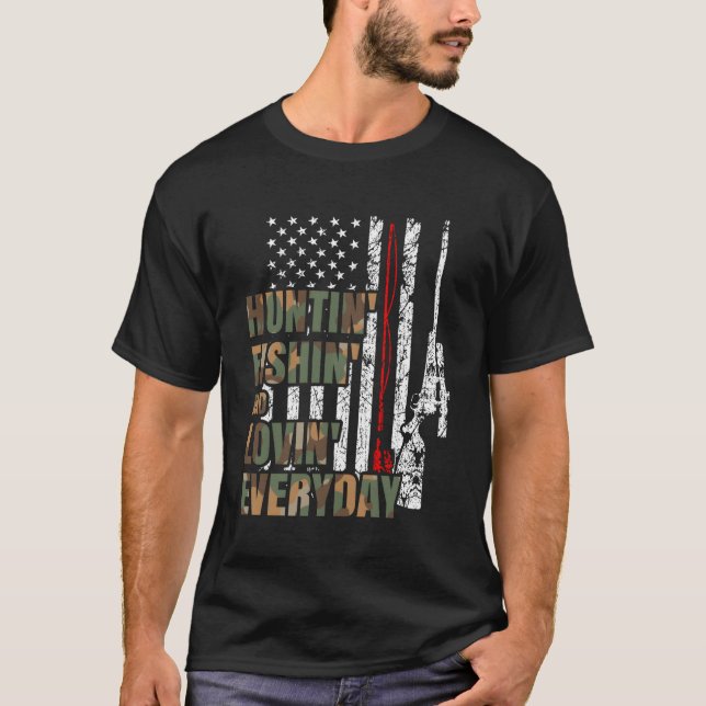 Hunting Fishing Loving Dagaily American Hjort Hunt T Shirt (Framsida)