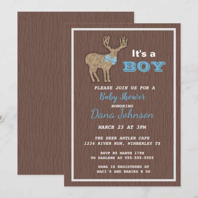 Hunting Hjort Boy Baby Shower Inbjudningar (Fram/baksida)