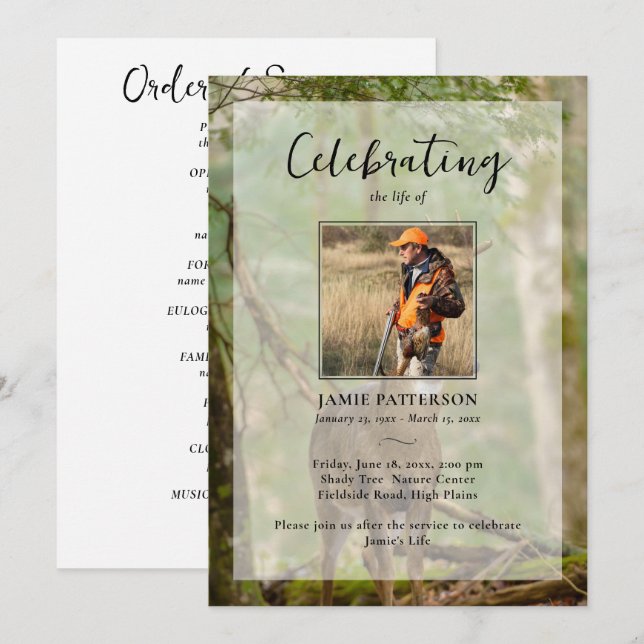 Hunting Hunter Outdoorsman Photo Funeral Program  (Fram/baksida)