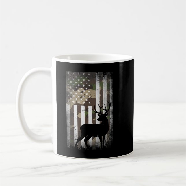 Hunting Hunters Deer USA US American Flag Camo Cam Kaffemugg (Vänster)
