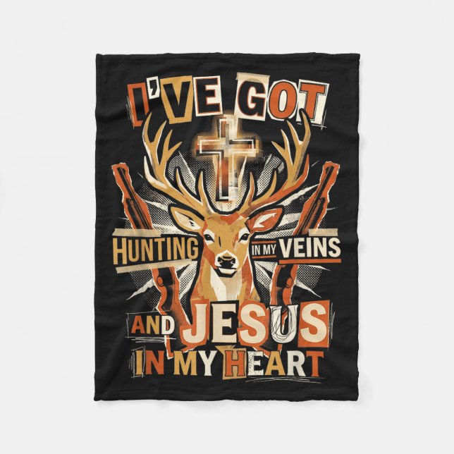 Hunting In My Veins Jesus In Heart Christian Deer  Fleecefilt (Framsidan)