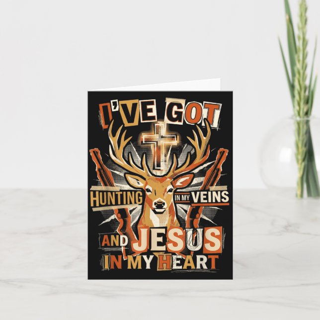 Hunting In My Veins Jesus In Heart Christian Deer  Kort (Framsida)