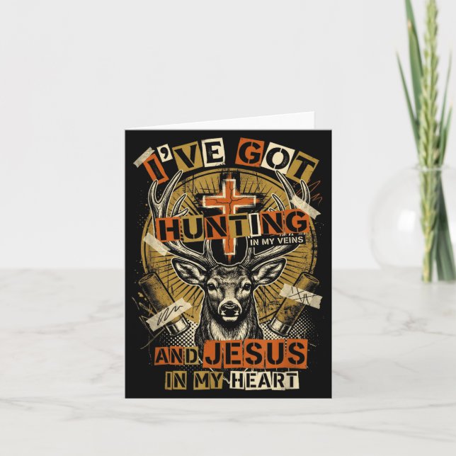 Hunting In My Veins Jesus In Heart Christian Deer  Kort (Framsida)