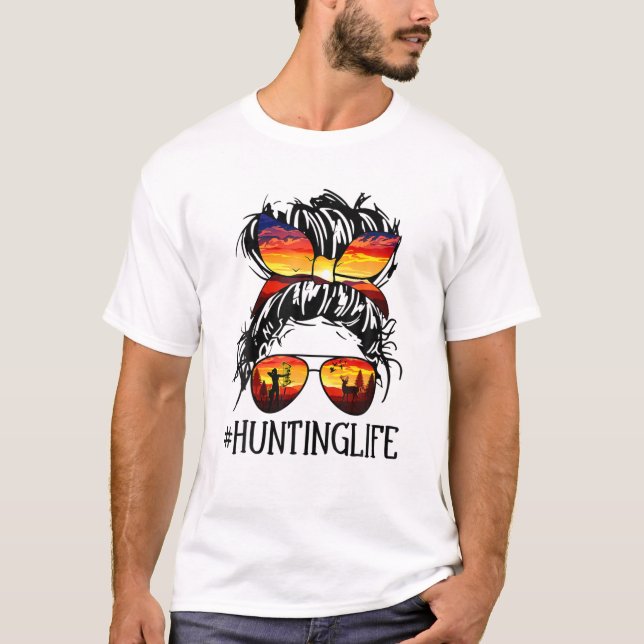 Hunting Life Hjort Hunter Messy Bun Girls Mamma Fu T Shirt (Framsida)