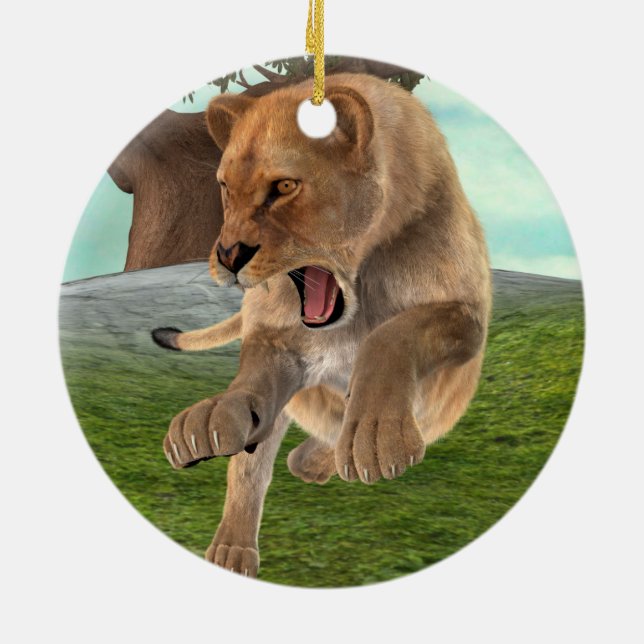 Hunting Lioness Julgransprydnad Keramik (Baksidan)