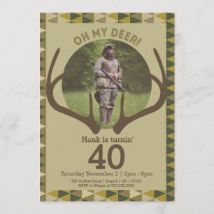 Hunting Manar Camo Hjort Antlers Birthday Inbjudningar