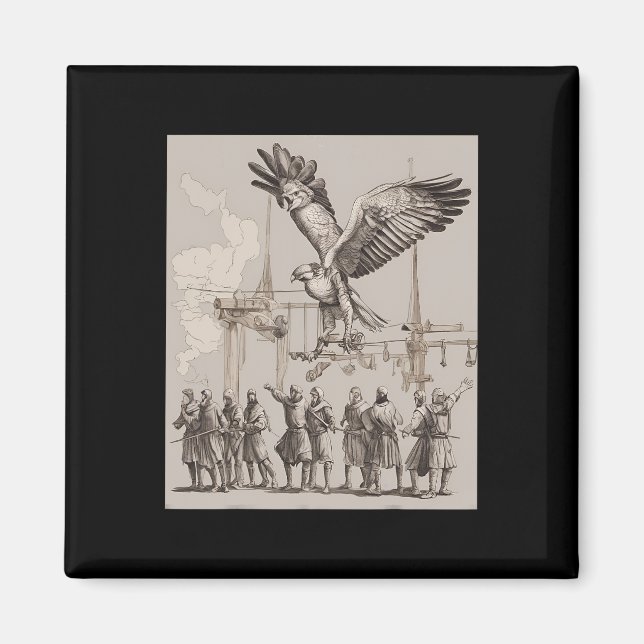 Hunting Medieval Falconry Art Magnet (Framsidan)