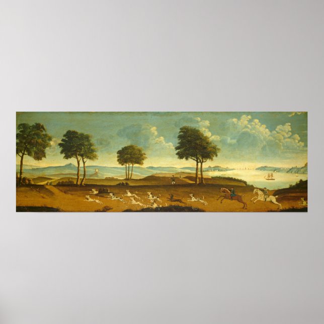 Hunting Scene & Harbour - amerikanska konsthantver Poster (Framsidan)
