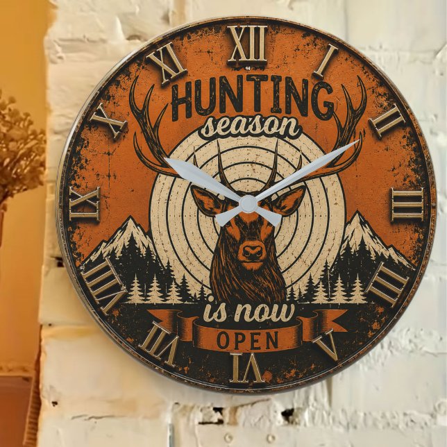 Hunting Season Is Now Open Hunter Cabin Stor Klocka (Skapare uppladdad)