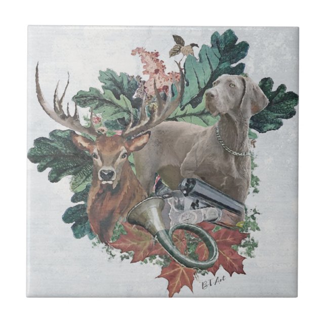 Hunting with a Weimaraner, ’Grått Ghost’ Kakelplatta (Framsidan)