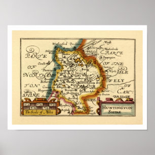 Huntingdonshire County England Old Antiquarian Kar Poster