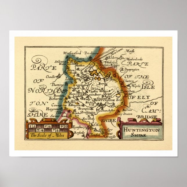Huntingdonshire County England Old Antiquarian Kar Poster (Framsidan)