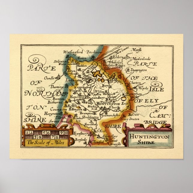 Huntingdonshire County England Old Antiquarian Kar Poster (Framsidan)