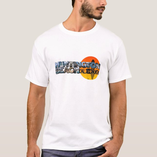 Huntington Beach California Big Brev med Sol T Shirt (Framsida)