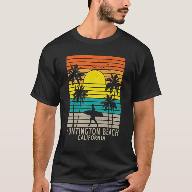 Huntington Beach California CA Surfer Surfing Surf T Shirt (Framsida)