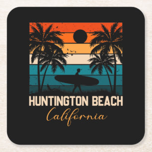 Huntington Beach California Handflatan Vacation Re Underlägg Papper Kvadrat