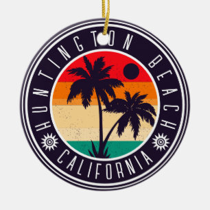 Huntington Beach California Retro Handflatan Träd Julgransprydnad Keramik