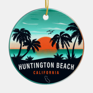 Huntington Beach California Retro Sunset Souvenirs Julgransprydnad Keramik