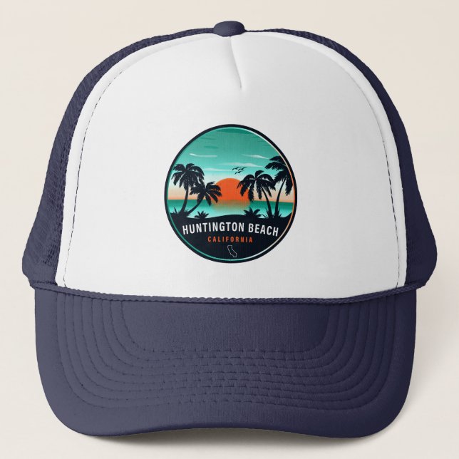 Huntington Beach California Retro Sunset Souvenirs Keps (Framsida)