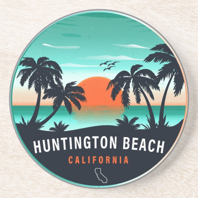 Huntington Beach California Retro Sunset Souvenirs Underlägg (Framsidan)