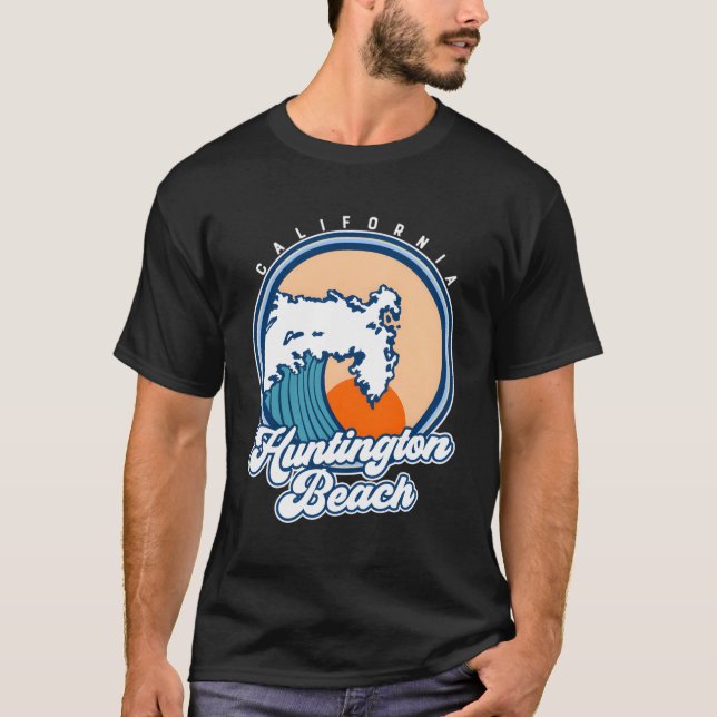 Huntington Beach California Surfa Wave Hoodie T Shirt (Framsida)