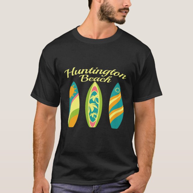 Huntington Beach California Surfboard Beach Souve T Shirt (Framsida)
