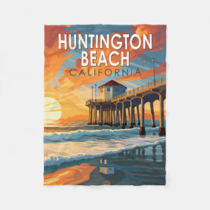 Huntington Beach California Travel Art Vintage Fleecefilt